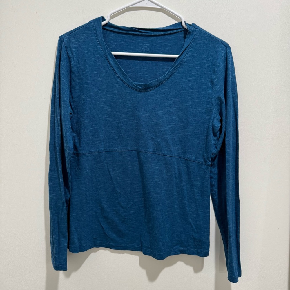 Horny Toad Blue V-Neck Long Sleeve Top Tencel Organic‎ Cotton Blend Size S